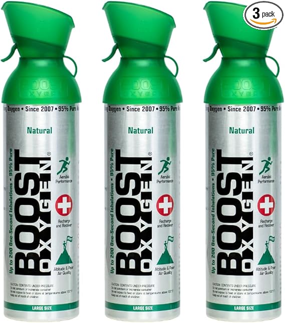 Boost Oxygen Large Natural 10 Liter Canister | Respiratory Support for Aerobic Recovery, Altitude, Performance and Health (3 Pack)